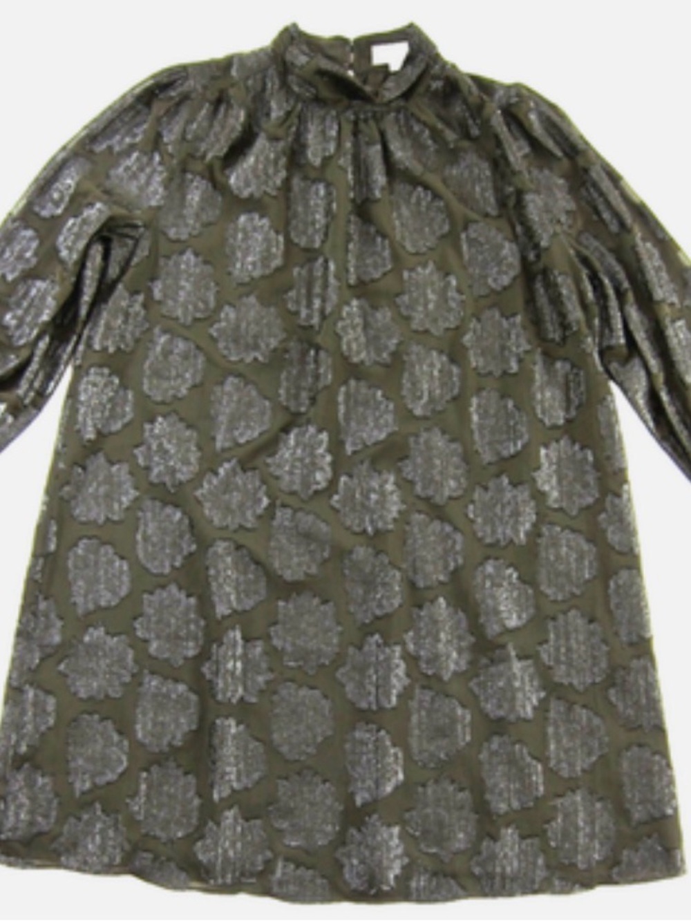 Like New - one flaw.Ann Taylor Factory Olive Metallic Jacquard Long Sleeve Dress